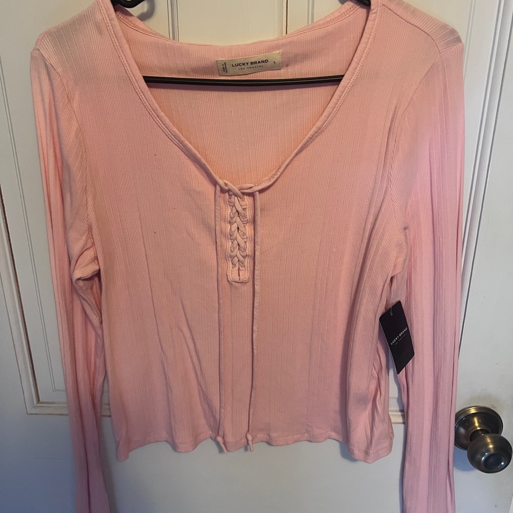 Lucky Brand Light Pink Lace-Up Blouse